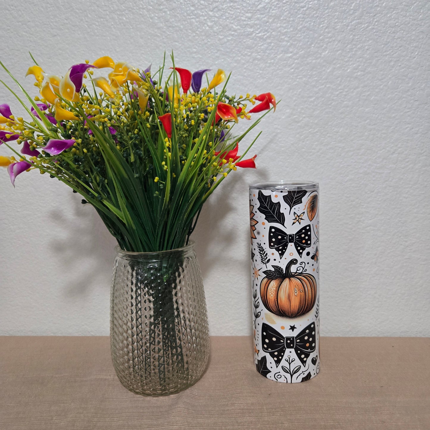 Fall Cute Pumpkin and Bows 20oz Skinny Tumbler