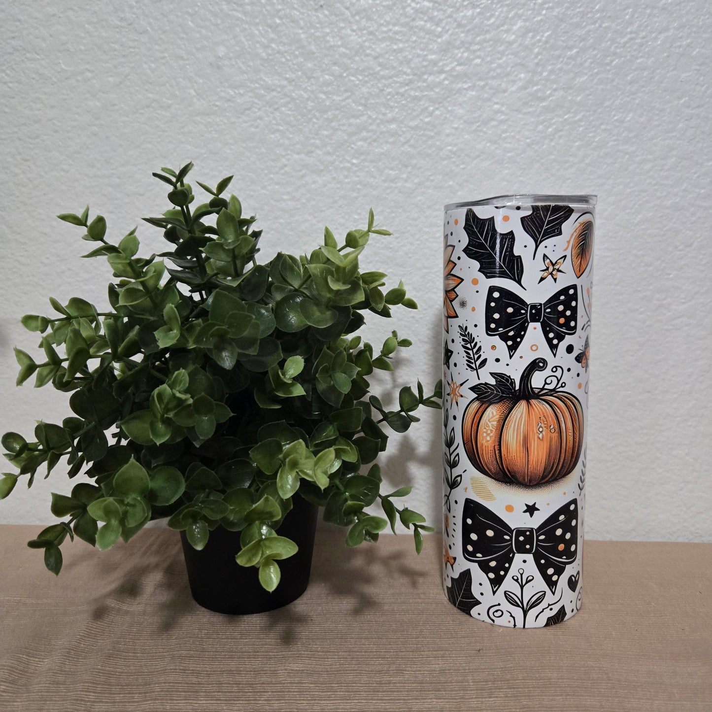 Fall Cute Pumpkin and Bows 20oz Skinny Tumbler