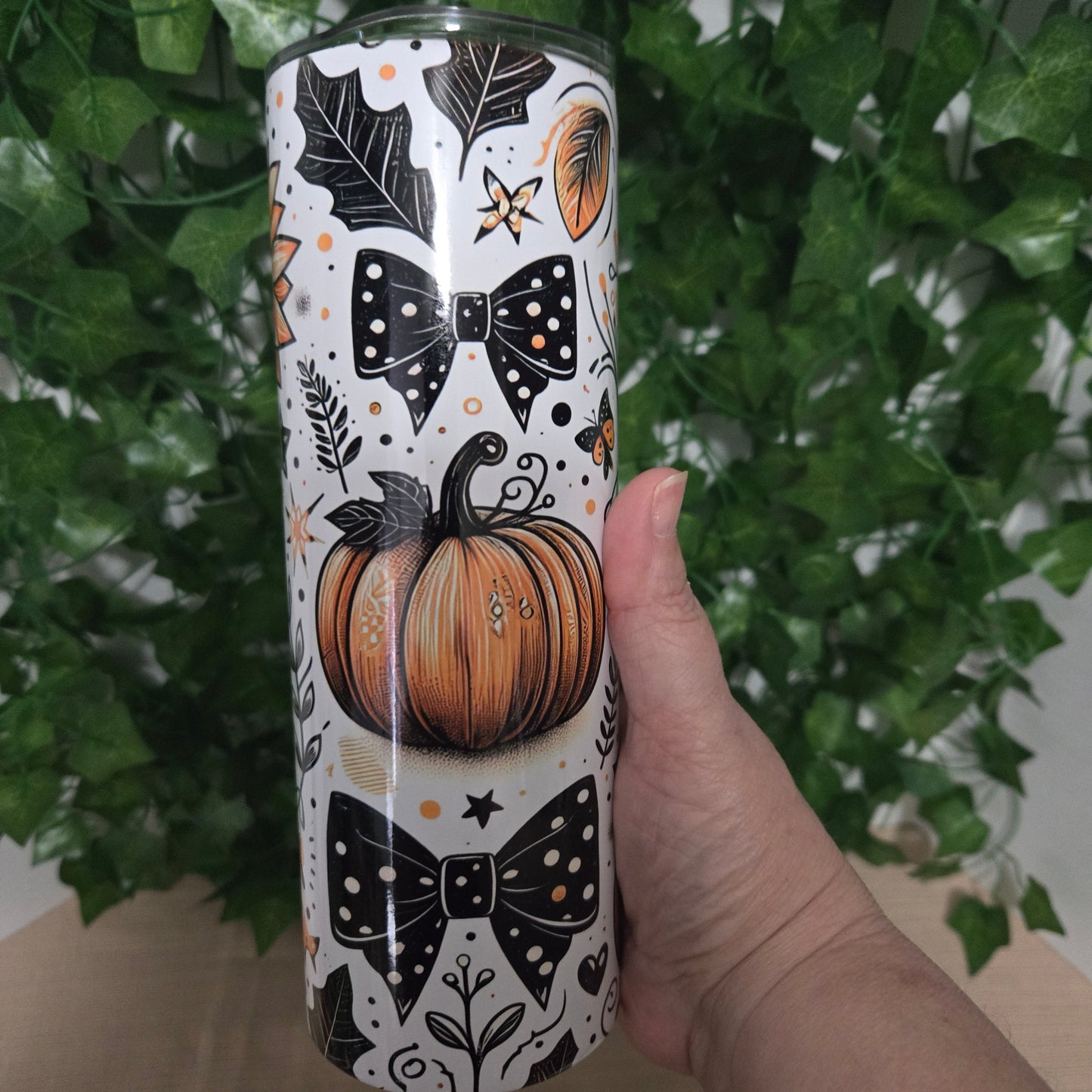 Fall Cute Pumpkin and Bows 20oz Skinny Tumbler