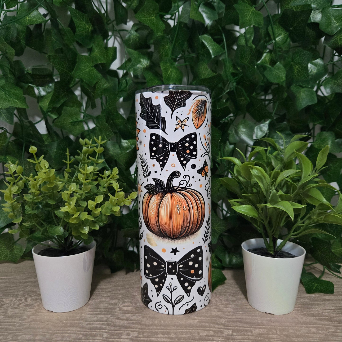 Fall Cute Pumpkin and Bows 20oz Skinny Tumbler
