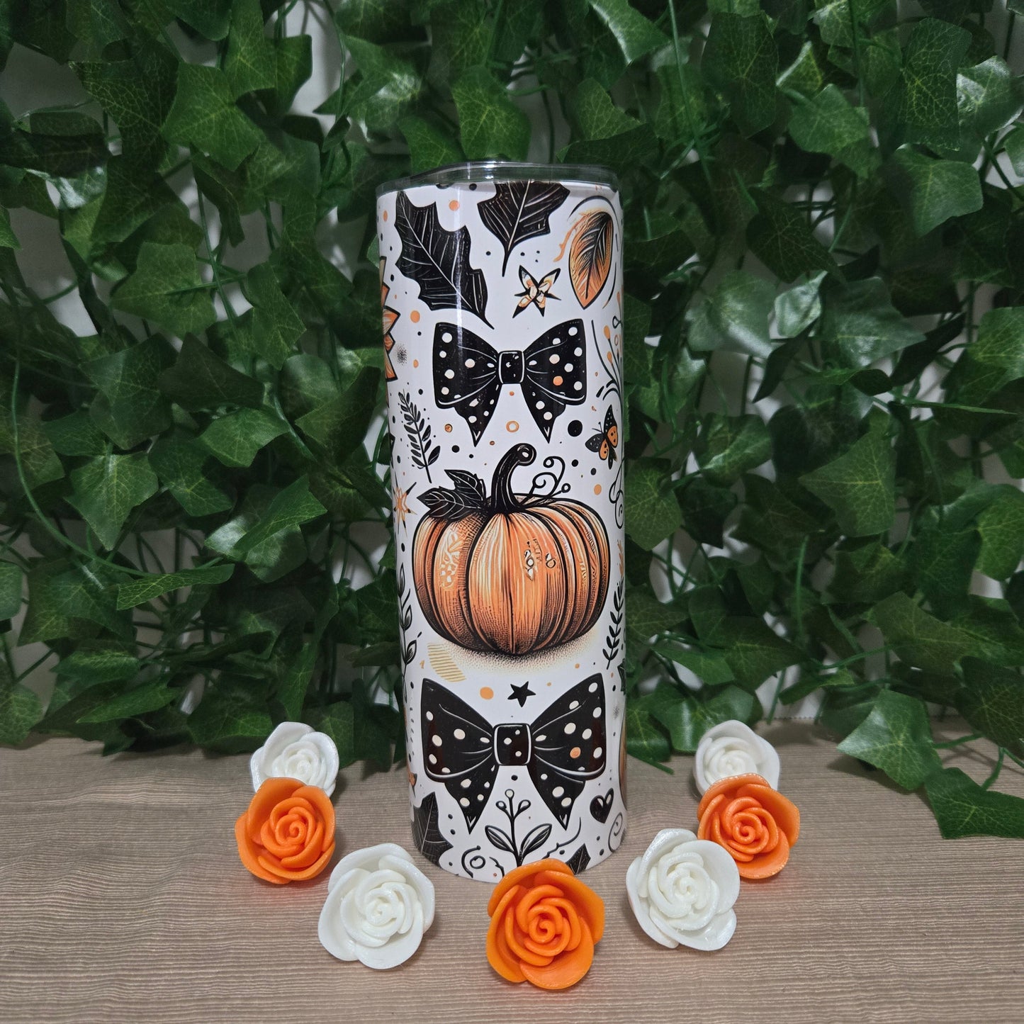 Fall Cute Pumpkin and Bows 20oz Skinny Tumbler