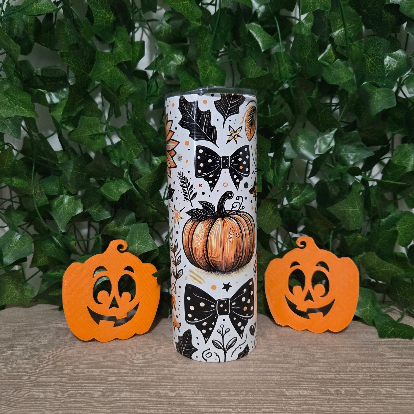 Fall Cute Pumpkin and Bows 20oz Skinny Tumbler