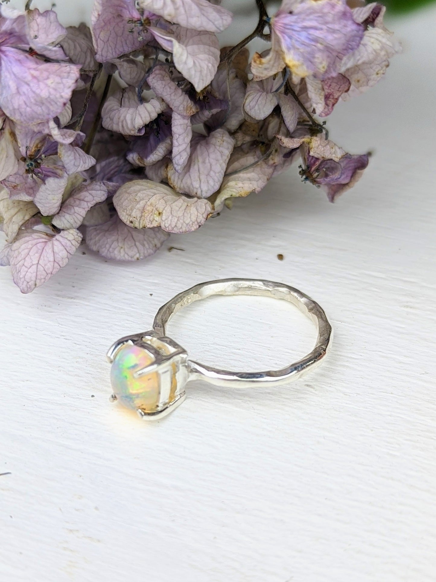 Hammered Opal Ring