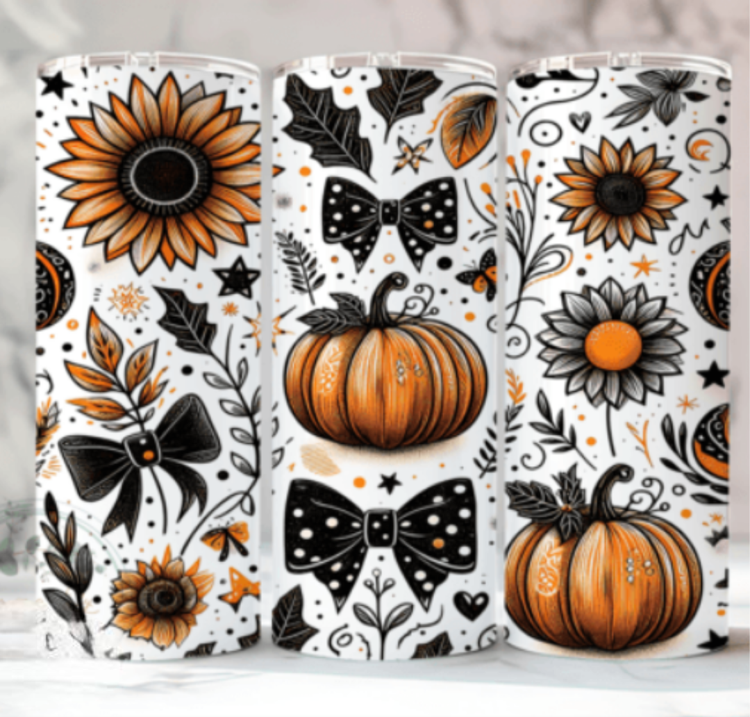 Fall Cute Pumpkin and Bows 20oz Skinny Tumbler