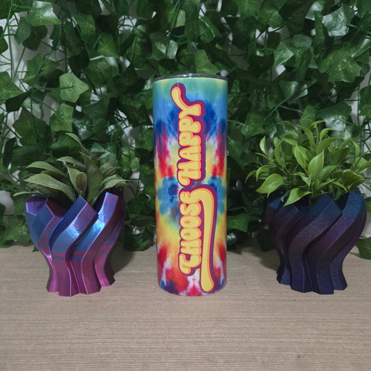 Rainbow Groovy Tye Dye "Choose Happy" Tumbler