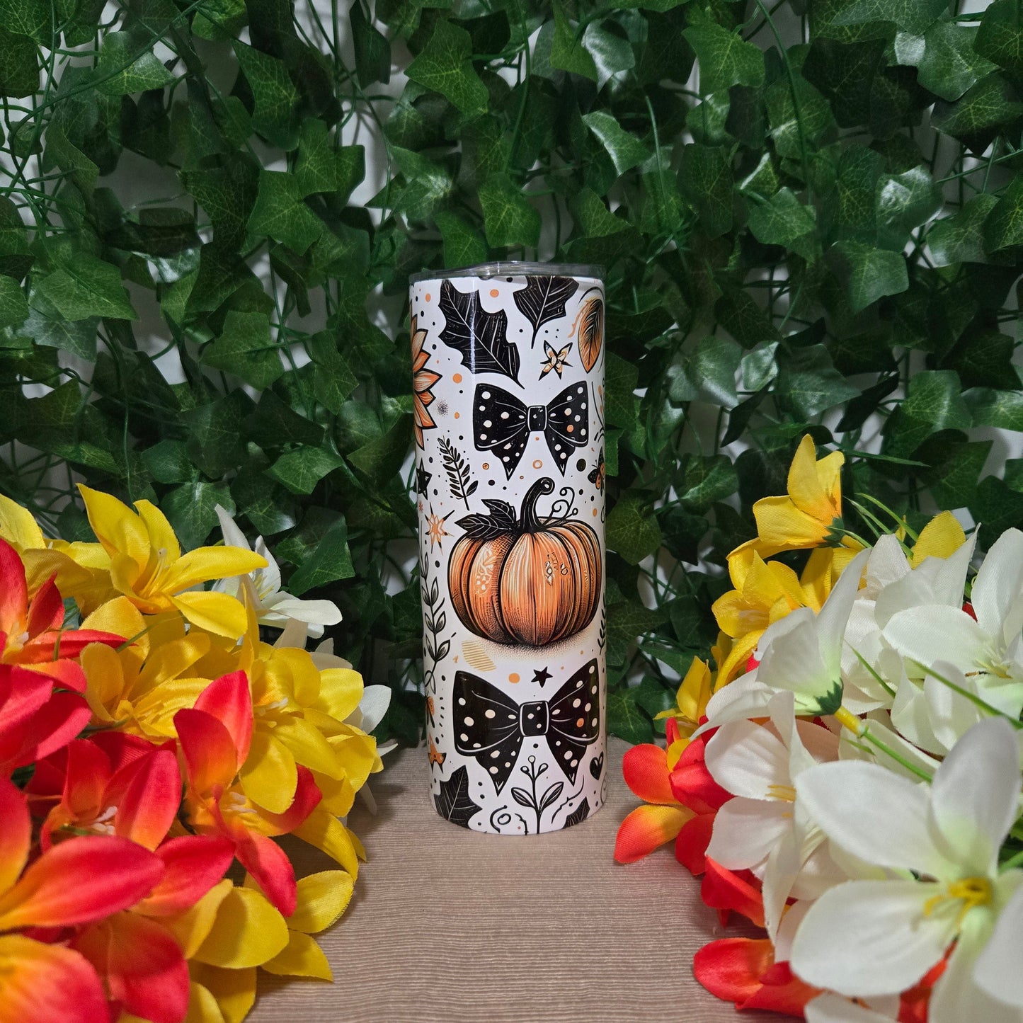 Fall Cute Pumpkin and Bows 20oz Skinny Tumbler