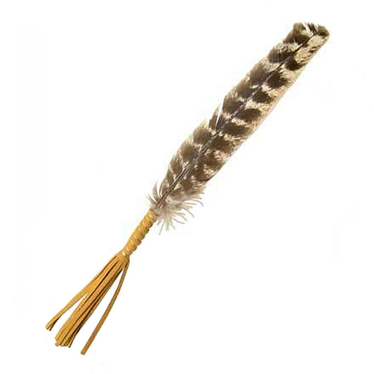 Leather Wrapped Smudging Feather 10in