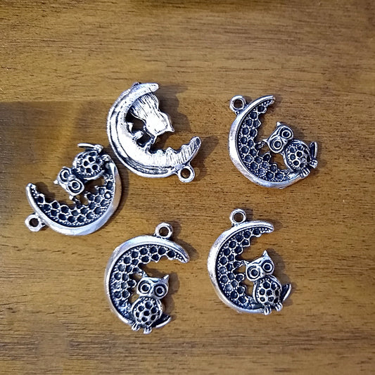 Owl perched on Crescent Moon Charm