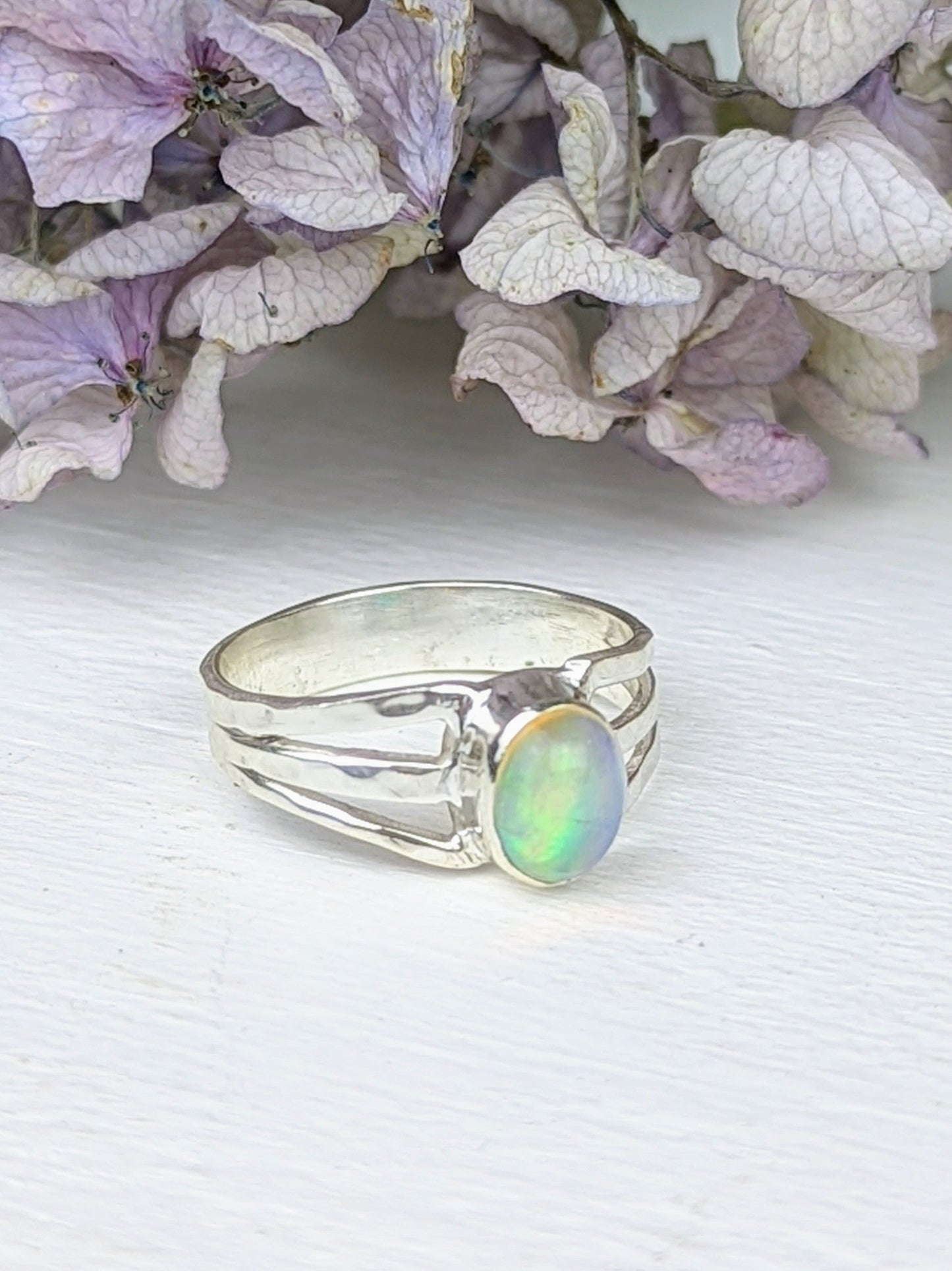 Hammered Opal Ring