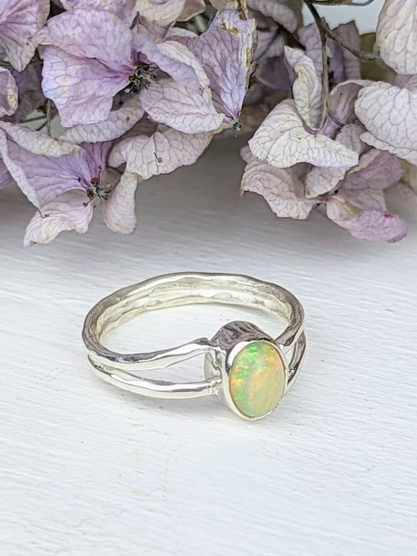 Hammered Opal Ring