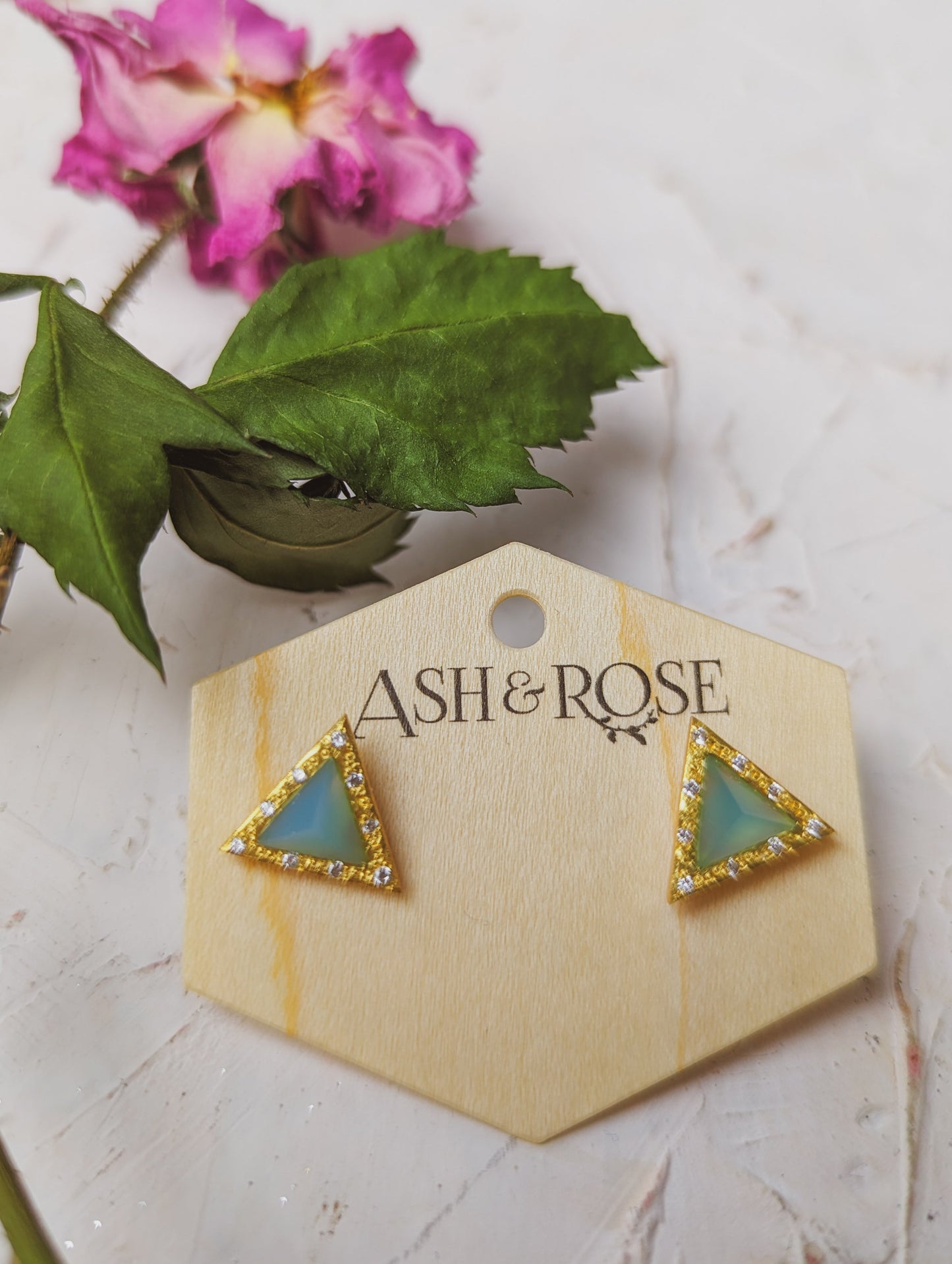 Pyramid Gem Stud Earrings