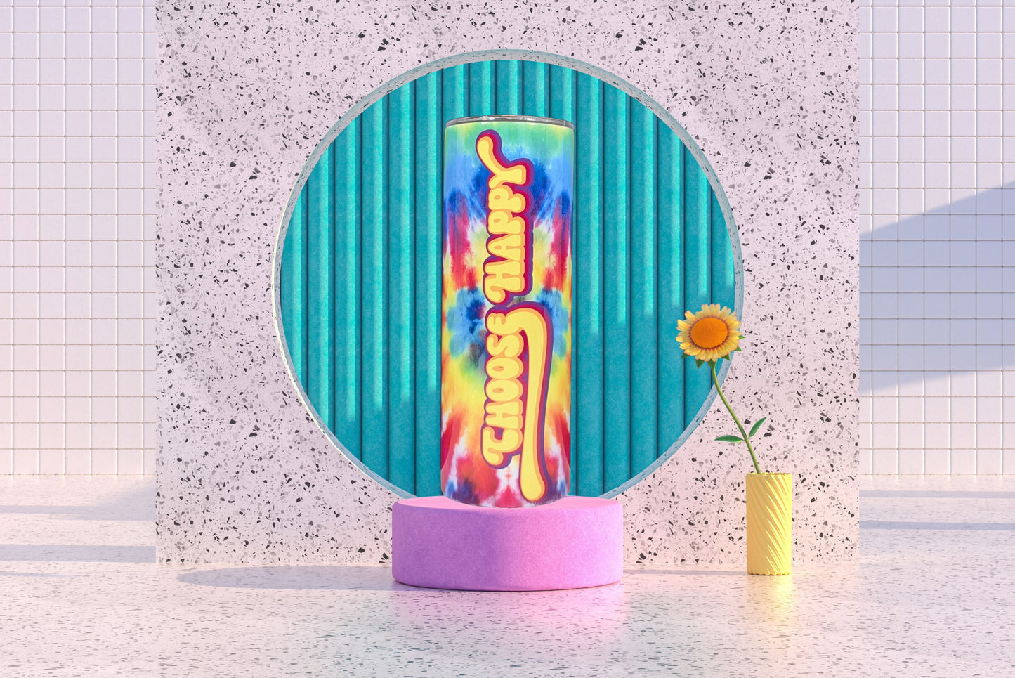 Rainbow Groovy Tye Dye "Choose Happy" Tumbler